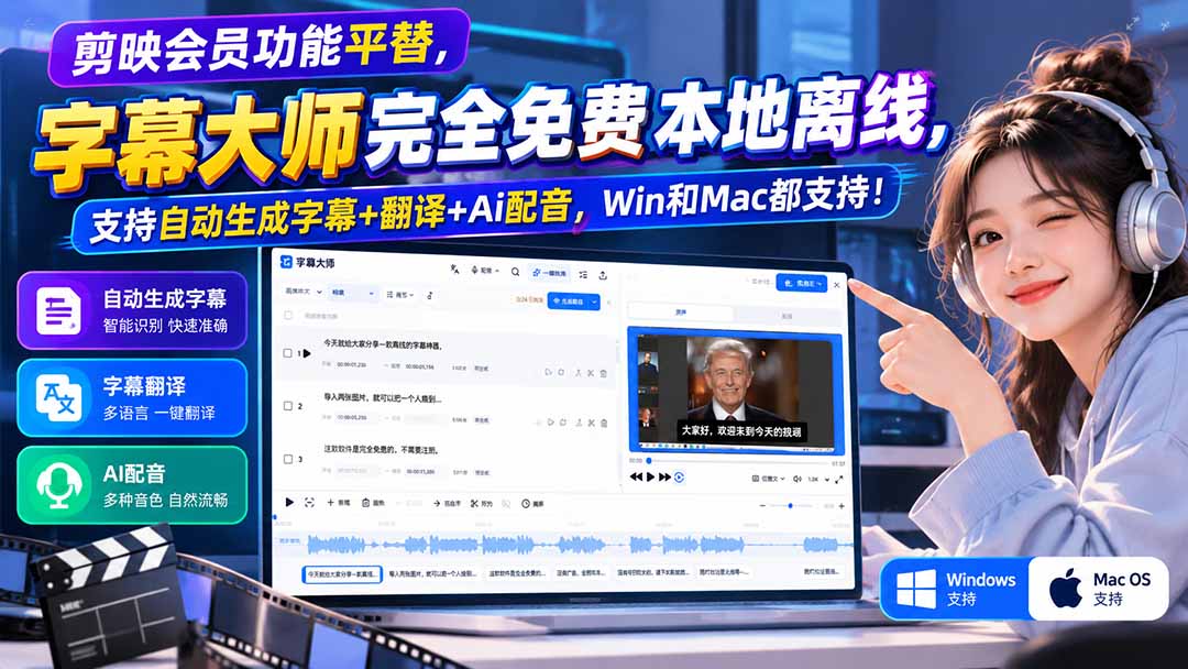 （20902期）剪映会员功能平替，字幕大师完全免费本地离线，支持自动生成字幕+翻译+Ai配音，Win和Mac都支持！瀚萌资源网-网赚网-网赚项目网-虚拟资源网-国学资源网-易学资源网-本站有全网最新网赚项目-易学课程资源-中医课程资源的在线下载网站！瀚萌资源网