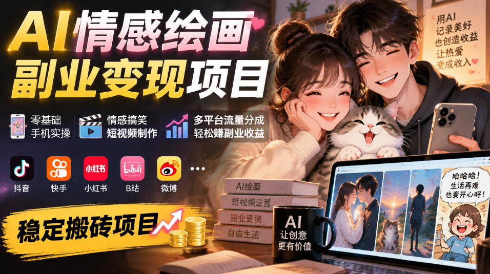 AI情感绘画副业变现项目｜零基础手机实操，情感搞笑短视频制作，多平台流量分成轻松賺副业收益瀚萌资源网-网赚网-网赚项目网-虚拟资源网-国学资源网-易学资源网-本站有全网最新网赚项目-易学课程资源-中医课程资源的在线下载网站！瀚萌资源网