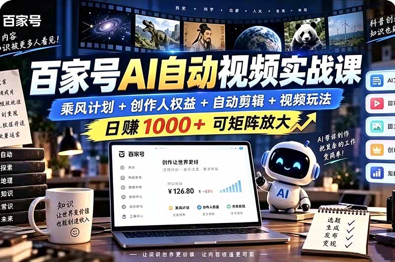 （21204期）百家号自动矩阵玩法，长期可以做的项目，日入1k+，真正的睡后收入瀚萌资源网-网赚网-网赚项目网-虚拟资源网-国学资源网-易学资源网-本站有全网最新网赚项目-易学课程资源-中医课程资源的在线下载网站！瀚萌资源网