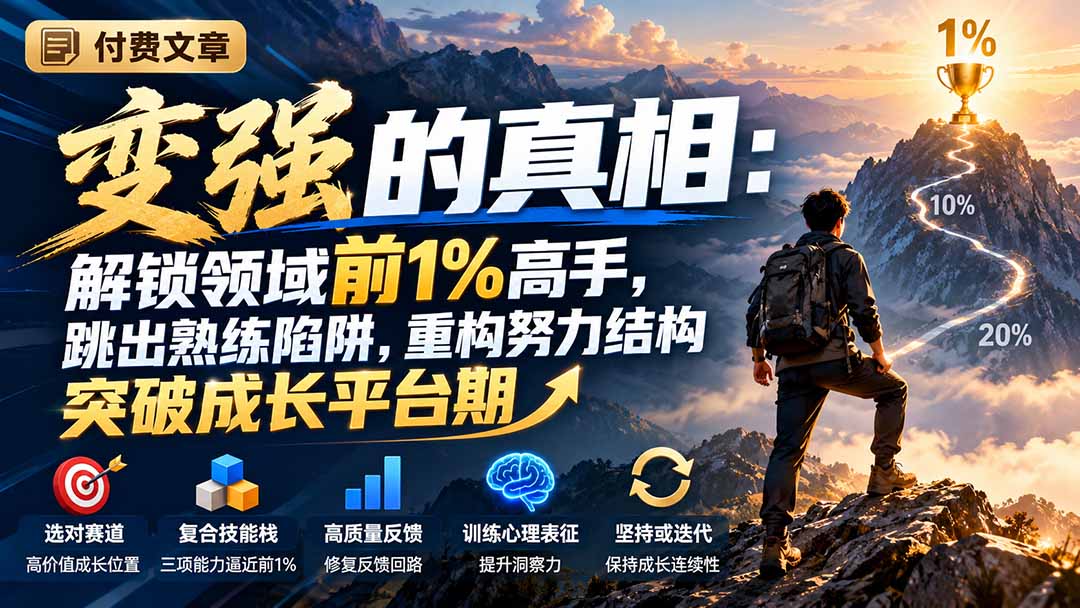 （21042期）付费文章：变强的真相：解锁领域前1%高手，跳出熟练陷阱，重构努力结构突破成长平台期瀚萌资源网-网赚网-网赚项目网-虚拟资源网-国学资源网-易学资源网-本站有全网最新网赚项目-易学课程资源-中医课程资源的在线下载网站！瀚萌资源网