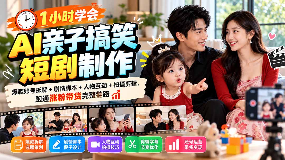 （20807期）1小时学会AI亲子搞笑短剧制作：爆款账号拆解+剧情脚本+人物互动+拍摄剪辑，跑通涨粉带货完整链路瀚萌资源网-网赚网-网赚项目网-虚拟资源网-国学资源网-易学资源网-本站有全网最新网赚项目-易学课程资源-中医课程资源的在线下载网站！瀚萌资源网