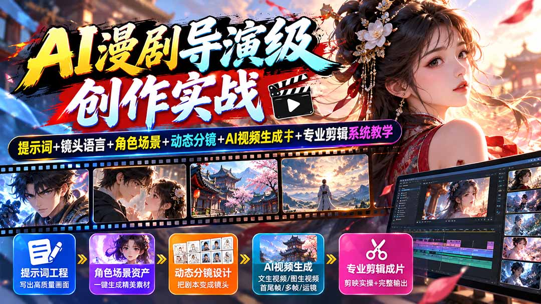 （20814期）AI漫剧导演级创作实战：提示词+镜头语言+角色场景+动态分镜+AI视频生成+专业剪辑系统教学瀚萌资源网-网赚网-网赚项目网-虚拟资源网-国学资源网-易学资源网-本站有全网最新网赚项目-易学课程资源-中医课程资源的在线下载网站！瀚萌资源网