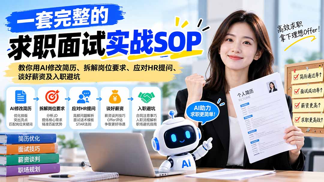 （21259期）一套完整的求职面试实战SOP：教你用AI修改简历、拆解岗位要求、应对HR提问、谈好薪资及入职避坑瀚萌资源网-网赚网-网赚项目网-虚拟资源网-国学资源网-易学资源网-本站有全网最新网赚项目-易学课程资源-中医课程资源的在线下载网站！瀚萌资源网