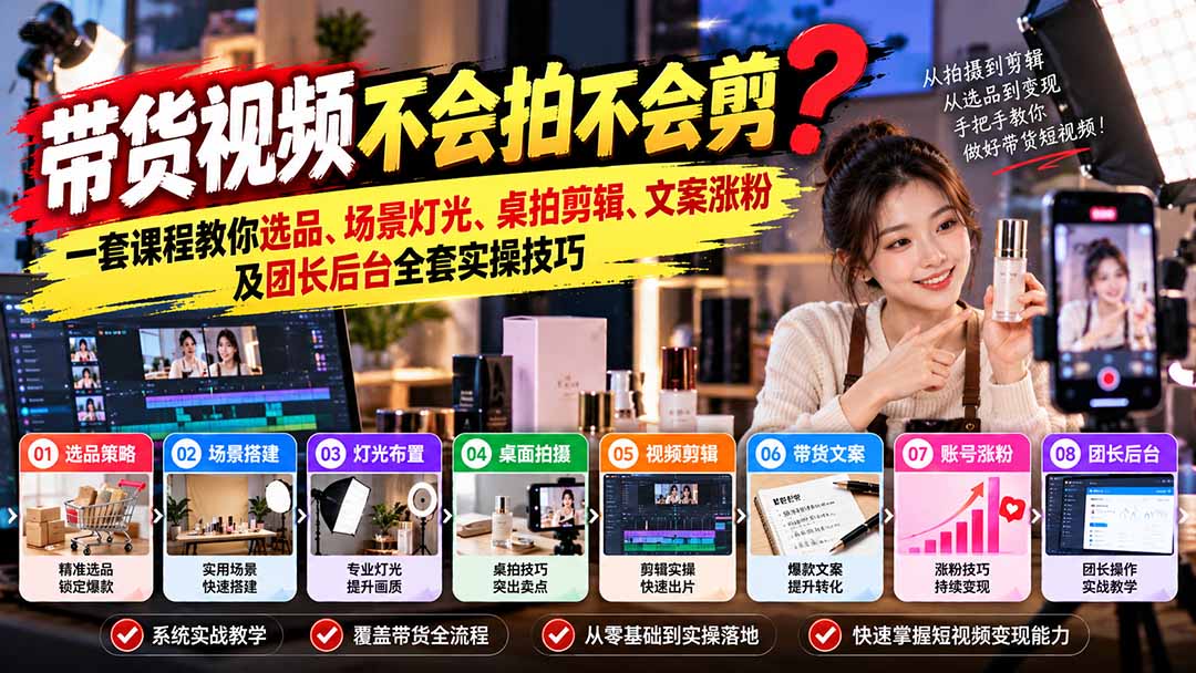 图片[1]瀚萌资源网-网赚网-网赚项目网-虚拟资源网-国学资源网-易学资源网-本站有全网最新网赚项目-易学课程资源-中医课程资源的在线下载网站！（20980期）带货视频不会拍不会剪？一套课程教你选品、场景灯光、桌拍剪辑、文案涨粉及团长后台全套实操技巧  复制标题瀚萌资源网-网赚网-网赚项目网-虚拟资源网-国学资源网-易学资源网-本站有全网最新网赚项目-易学课程资源-中医课程资源的在线下载网站！瀚萌资源网