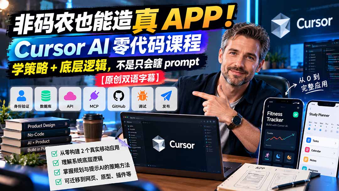 （20810期）非码农也能造真 APP！Cursor AI 零代码课程：学策略 + 底层逻辑，不是只会瞎 prompt【原创双语字幕】瀚萌资源网-网赚网-网赚项目网-虚拟资源网-国学资源网-易学资源网-本站有全网最新网赚项目-易学课程资源-中医课程资源的在线下载网站！瀚萌资源网