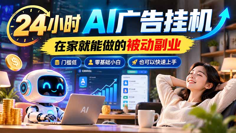 （21118期）24小时AI广告挂机｜在家就能做的被动副业，门槛低，零基础小白也可以快速上手瀚萌资源网-网赚网-网赚项目网-虚拟资源网-国学资源网-易学资源网-本站有全网最新网赚项目-易学课程资源-中医课程资源的在线下载网站！瀚萌资源网