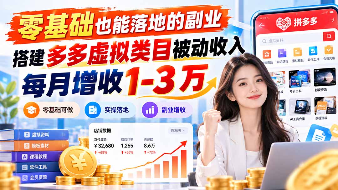 （20870期）零基础也能落地的副业，搭建多多虚拟类目被动收入，每月增收 1-3 万瀚萌资源网-网赚网-网赚项目网-虚拟资源网-国学资源网-易学资源网-本站有全网最新网赚项目-易学课程资源-中医课程资源的在线下载网站！瀚萌资源网