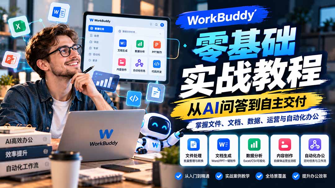 （20827期）WorkBuddy零基础实战教程：从AI问答到自主交付，掌握文件、文档、数据、运营与自动化办公瀚萌资源网-网赚网-网赚项目网-虚拟资源网-国学资源网-易学资源网-本站有全网最新网赚项目-易学课程资源-中医课程资源的在线下载网站！瀚萌资源网
