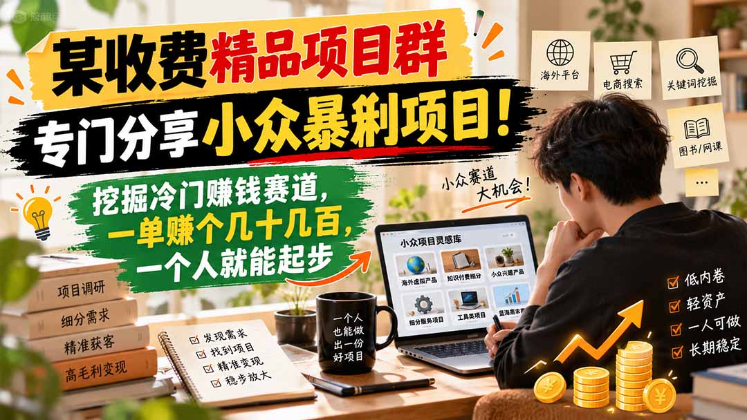 （21185期）某收费精品项目群，专门分享小众暴俐项目！挖掘冷门赚钱赛道，一单赚个几十几百，一个人就能起步瀚萌资源网-网赚网-网赚项目网-虚拟资源网-国学资源网-易学资源网-本站有全网最新网赚项目-易学课程资源-中医课程资源的在线下载网站！瀚萌资源网