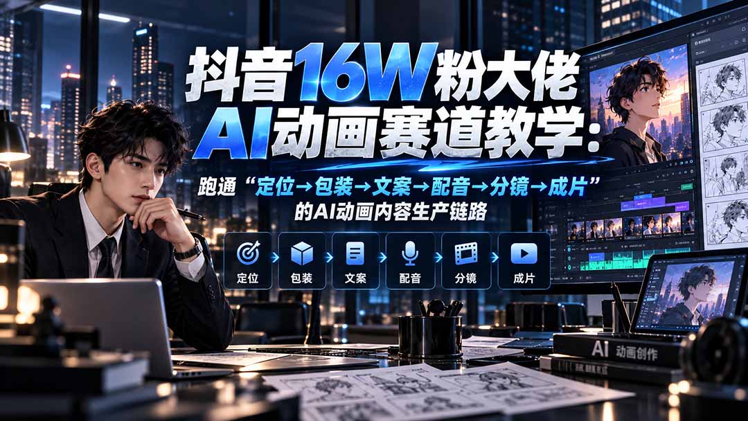 （20791期）抖音16W粉大佬规则门禁AI动画赛道教学：跑通“定位→包装→文案→配音→分镜→成片”的AI动画内容生产链路瀚萌资源网-网赚网-网赚项目网-虚拟资源网-国学资源网-易学资源网-本站有全网最新网赚项目-易学课程资源-中医课程资源的在线下载网站！瀚萌资源网