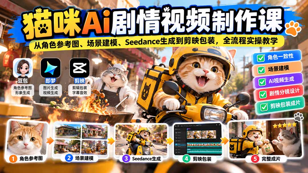 （20793期）猫咪AI剧情视频制作课：从角色参考图、场景建模、Seedance生成到剪映包装，全流程实操教学瀚萌资源网-网赚网-网赚项目网-虚拟资源网-国学资源网-易学资源网-本站有全网最新网赚项目-易学课程资源-中医课程资源的在线下载网站！瀚萌资源网