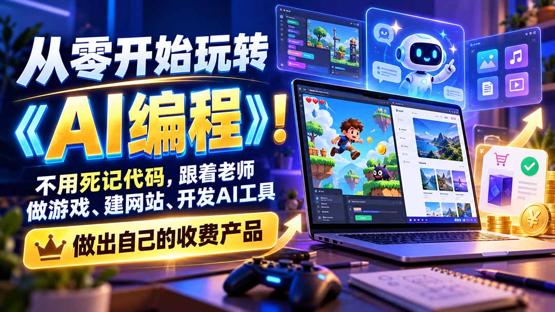 （21210期）从零开始玩转《AI编程》！不用死记代码，跟着老师做游戏、建网站、开发AI工具，最后完成自己的收费产品瀚萌资源网-网赚网-网赚项目网-虚拟资源网-国学资源网-易学资源网-本站有全网最新网赚项目-易学课程资源-中医课程资源的在线下载网站！瀚萌资源网