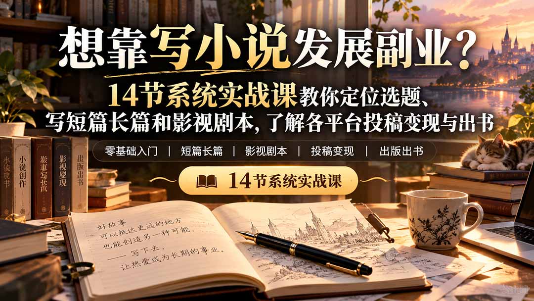 （21031期）【无水印】想靠写小说发展副业？14节系统实战课教你定位选题、写短篇长篇和影视剧本，了解各平台投稿变现与出书瀚萌资源网-网赚网-网赚项目网-虚拟资源网-国学资源网-易学资源网-本站有全网最新网赚项目-易学课程资源-中医课程资源的在线下载网站！瀚萌资源网