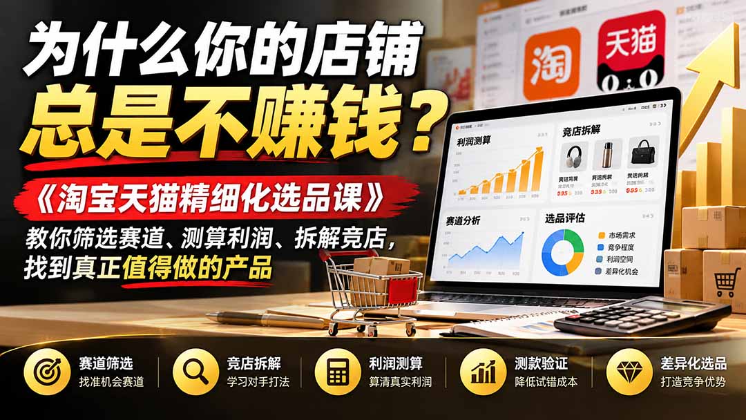 （21171期）为什么你的店铺总是不赚钱？《淘宝天猫精细化选品课》教你筛选赛道、测算利润、拆解竞店，找到真正值得做的产品瀚萌资源网-网赚网-网赚项目网-虚拟资源网-国学资源网-易学资源网-本站有全网最新网赚项目-易学课程资源-中医课程资源的在线下载网站！瀚萌资源网
