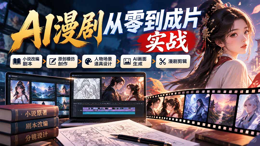 图片[1]瀚萌资源网-网赚网-网赚项目网-虚拟资源网-国学资源网-易学资源网-本站有全网最新网赚项目-易学课程资源-中医课程资源的在线下载网站！（21069期）AI漫剧从零到成片实战：小说改编剧本、原创模仿创作、人物场景道具设计、AI画面生成与漫剧剪辑瀚萌资源网-网赚网-网赚项目网-虚拟资源网-国学资源网-易学资源网-本站有全网最新网赚项目-易学课程资源-中医课程资源的在线下载网站！瀚萌资源网