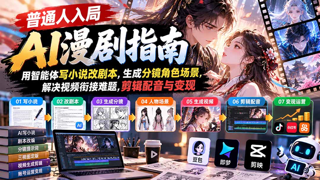（21033期）【无水印】普通人入局AI漫剧指南：用智能体写小说改剧本，生成分镜角色场景，解决视频衔接难题，剪辑配音与变现瀚萌资源网-网赚网-网赚项目网-虚拟资源网-国学资源网-易学资源网-本站有全网最新网赚项目-易学课程资源-中医课程资源的在线下载网站！瀚萌资源网
