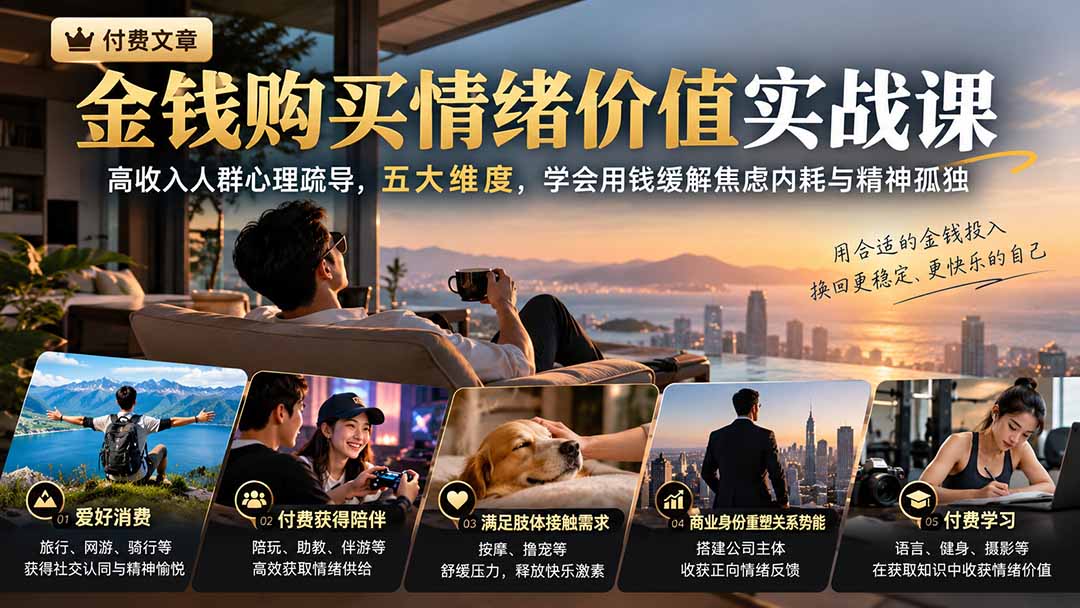 （20941期）付费文章：金钱购买情绪价值实战课｜高收入人群心理疏导，五大维度，学会用钱缓解焦虑内耗与精神孤独瀚萌资源网-网赚网-网赚项目网-虚拟资源网-国学资源网-易学资源网-本站有全网最新网赚项目-易学课程资源-中医课程资源的在线下载网站！瀚萌资源网