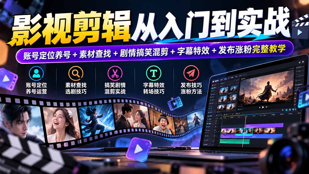 （20812期）影视剪辑从入门到实战：账号定位养号+素材查找+剧情搞笑混剪+字幕特效+发布涨粉完整教学瀚萌资源网-网赚网-网赚项目网-虚拟资源网-国学资源网-易学资源网-本站有全网最新网赚项目-易学课程资源-中医课程资源的在线下载网站！瀚萌资源网