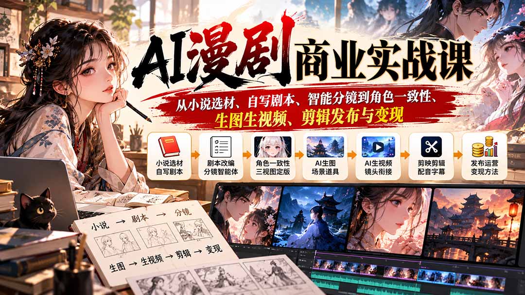 （20811期）AI漫剧商业实战课：从小说选材、自写剧本、智能分镜到角色一致性、生图生视频、剪辑发布与变现瀚萌资源网-网赚网-网赚项目网-虚拟资源网-国学资源网-易学资源网-本站有全网最新网赚项目-易学课程资源-中医课程资源的在线下载网站！瀚萌资源网