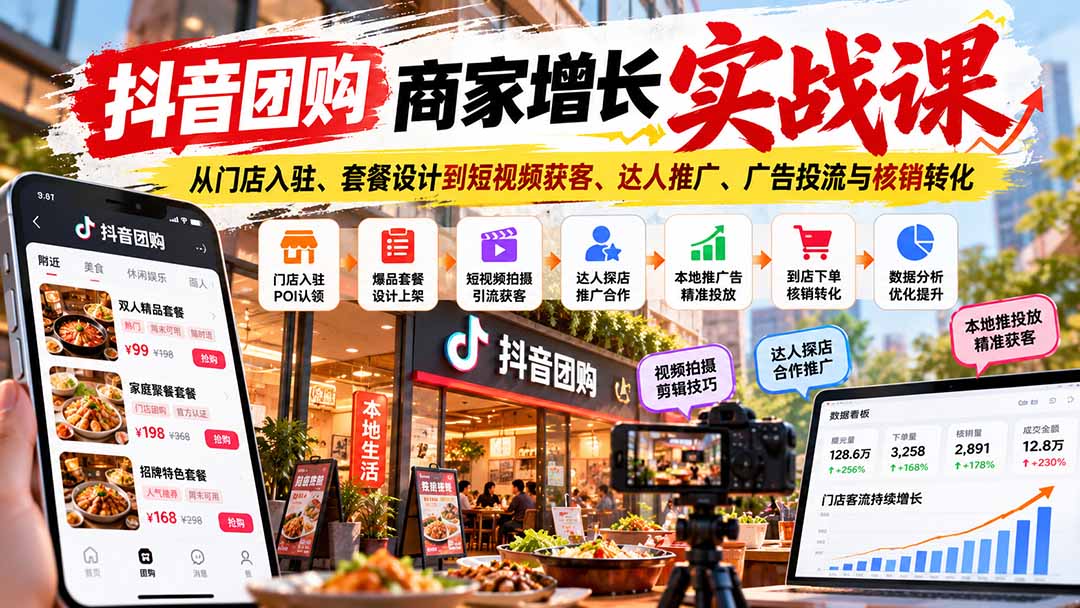 （20813期）抖音团购商家增长实战课：从门店入驻、套餐设计到短视频获客、达人推广、广告投流与核销转化瀚萌资源网-网赚网-网赚项目网-虚拟资源网-国学资源网-易学资源网-本站有全网最新网赚项目-易学课程资源-中医课程资源的在线下载网站！瀚萌资源网