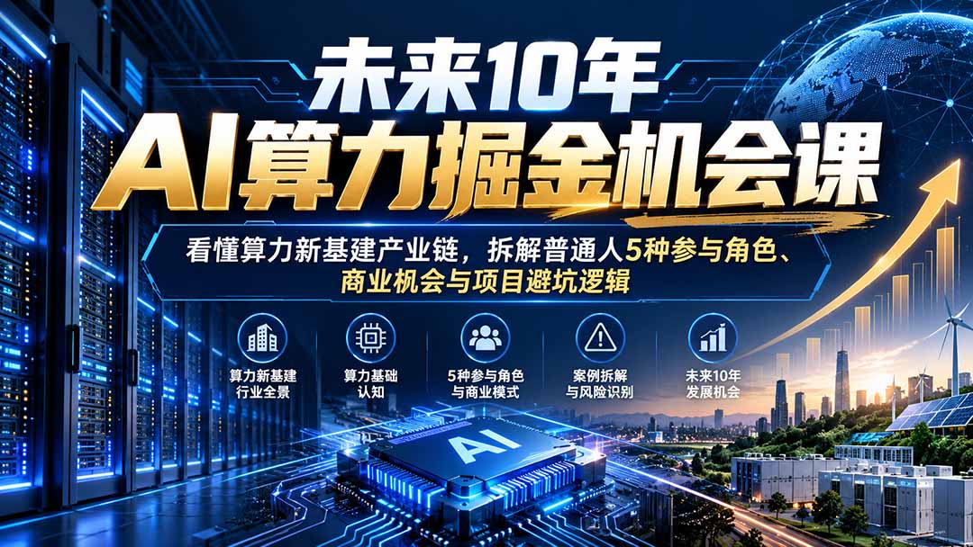 （20825期）未来10年AI算力掘金机会课：看懂算力新基建产业链，拆解普通人5种参与角色、商业机会与项目避坑逻辑瀚萌资源网-网赚网-网赚项目网-虚拟资源网-国学资源网-易学资源网-本站有全网最新网赚项目-易学课程资源-中医课程资源的在线下载网站！瀚萌资源网