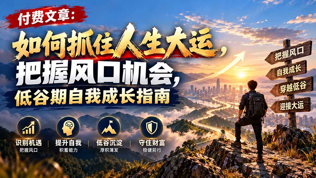 （20942期）付费文章：如何抓住人生大运，把握风口机会，低谷期自我成长指南瀚萌资源网-网赚网-网赚项目网-虚拟资源网-国学资源网-易学资源网-本站有全网最新网赚项目-易学课程资源-中医课程资源的在线下载网站！瀚萌资源网