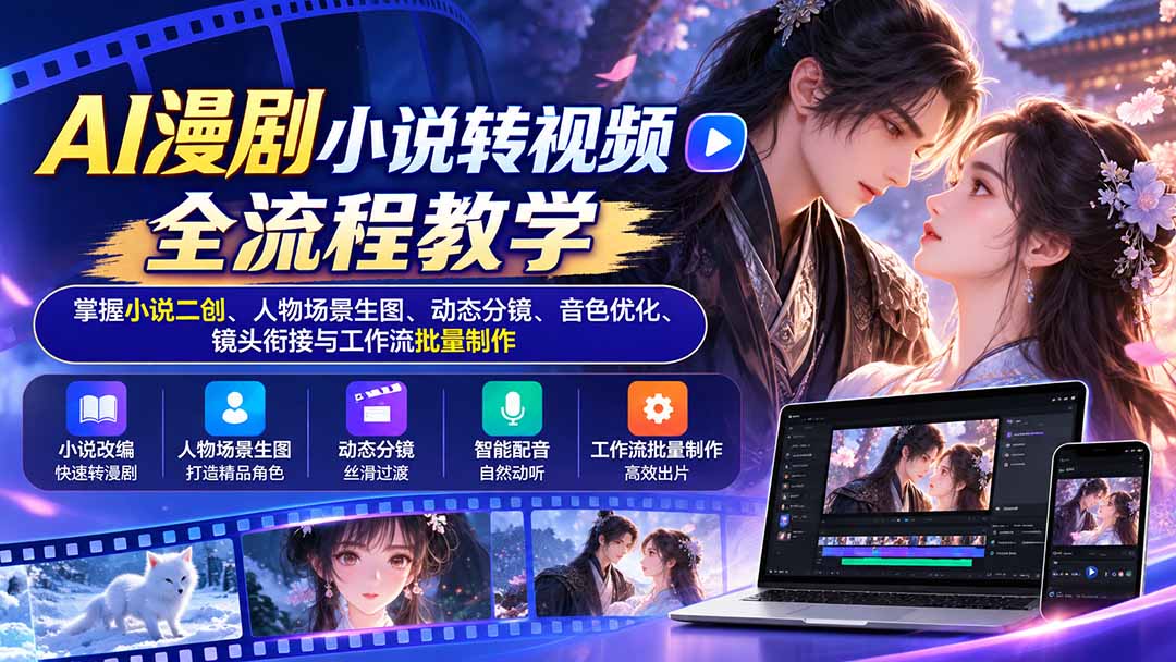 （20880期）AI漫剧小说转视频全流程教学：掌握小说二创、人物场景生图、动态分镜、音色优化、镜头衔接与工作流批量制作瀚萌资源网-网赚网-网赚项目网-虚拟资源网-国学资源网-易学资源网-本站有全网最新网赚项目-易学课程资源-中医课程资源的在线下载网站！瀚萌资源网
