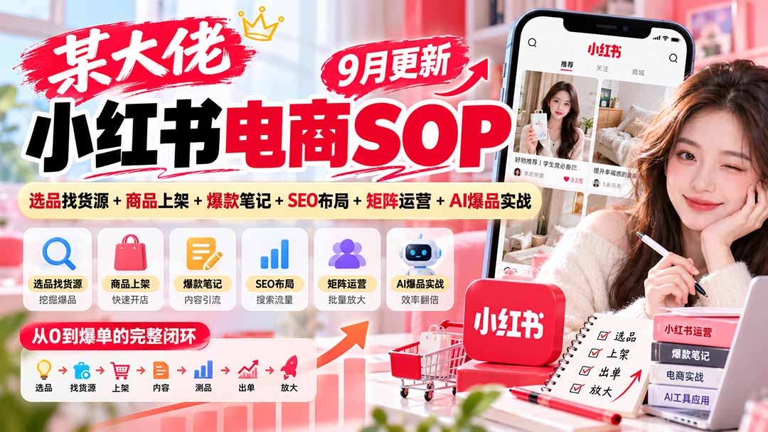 （20757期）某大佬小红书电商SOP｜9月更新：选品找货源+商品上架+爆款笔记+SEO布局+矩阵运营+AI爆品实战瀚萌资源网-网赚网-网赚项目网-虚拟资源网-国学资源网-易学资源网-本站有全网最新网赚项目-易学课程资源-中医课程资源的在线下载网站！瀚萌资源网