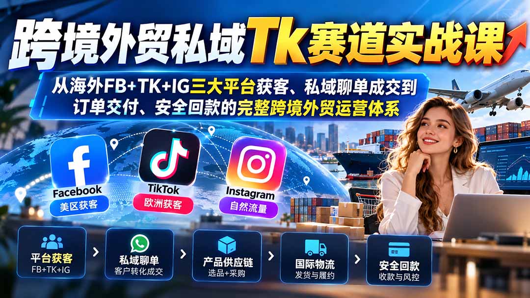 （20894期）跨境外贸私域Tk赛道实战课：从海外FB+TK+IG三大平台获客、私域聊单成交到订单交付、安全回款的完整跨境外贸运营体系瀚萌资源网-网赚网-网赚项目网-虚拟资源网-国学资源网-易学资源网-本站有全网最新网赚项目-易学课程资源-中医课程资源的在线下载网站！瀚萌资源网