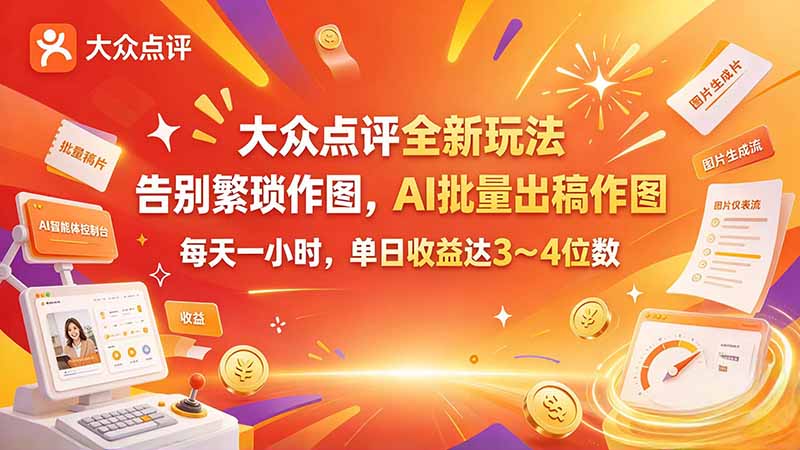 （21125期）大众点评全新玩法，不用繁琐作图，AI 批量出稿作图，每天一小时，单日收益达 3～4 位数瀚萌资源网-网赚网-网赚项目网-虚拟资源网-国学资源网-易学资源网-本站有全网最新网赚项目-易学课程资源-中医课程资源的在线下载网站！瀚萌资源网