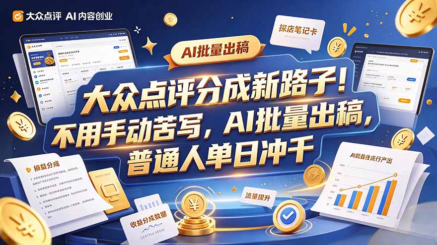 （20983期）大众点评副业新玩法，工具提效解放双手，批量做笔记，单日可破千瀚萌资源网-网赚网-网赚项目网-虚拟资源网-国学资源网-易学资源网-本站有全网最新网赚项目-易学课程资源-中医课程资源的在线下载网站！瀚萌资源网