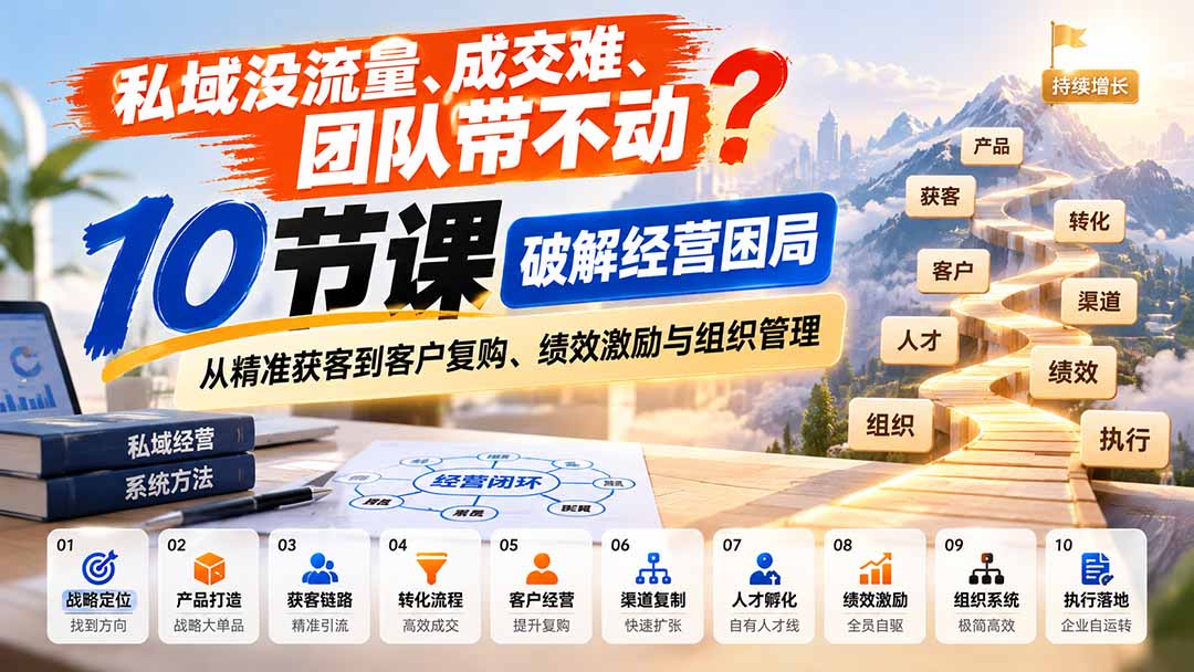 图片[1]瀚萌资源网-网赚网-网赚项目网-虚拟资源网-国学资源网-易学资源网-本站有全网最新网赚项目-易学课程资源-中医课程资源的在线下载网站！（20931期）私域没流量、成交难、团队带不动？10节课破解经营困局，从精准获客到客户复购、绩效激励与组织管理瀚萌资源网-网赚网-网赚项目网-虚拟资源网-国学资源网-易学资源网-本站有全网最新网赚项目-易学课程资源-中医课程资源的在线下载网站！瀚萌资源网
