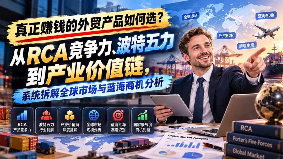（20932期）真正赚钱的外贸B2B产品如何选？从RCA竞争力、波特五力到产业价值链，系统拆解全球市场与蓝海商机分析瀚萌资源网-网赚网-网赚项目网-虚拟资源网-国学资源网-易学资源网-本站有全网最新网赚项目-易学课程资源-中医课程资源的在线下载网站！瀚萌资源网