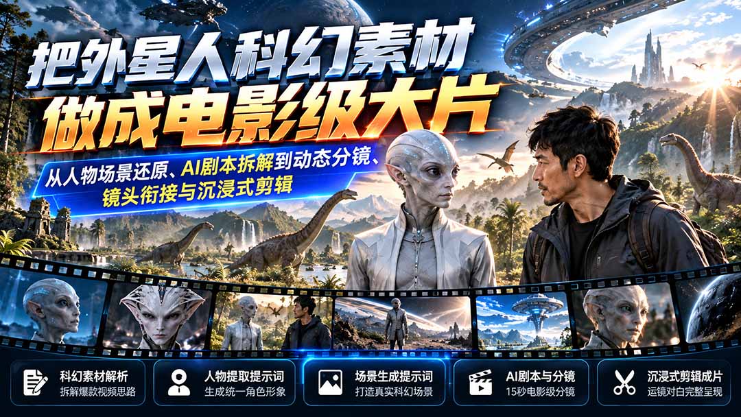 （20946期）把外星人科幻素材做成电影级大片：从人物场景还原、AI剧本拆解到动态分镜、镜头衔接与沉浸式剪辑瀚萌资源网-网赚网-网赚项目网-虚拟资源网-国学资源网-易学资源网-本站有全网最新网赚项目-易学课程资源-中医课程资源的在线下载网站！瀚萌资源网
