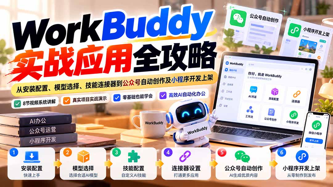 （21093期）WorkBuddy 实战应用全攻略：从安装配置、模型选择、技能连接器到公众号自动创作及小程序开发上架瀚萌资源网-网赚网-网赚项目网-虚拟资源网-国学资源网-易学资源网-本站有全网最新网赚项目-易学课程资源-中医课程资源的在线下载网站！瀚萌资源网