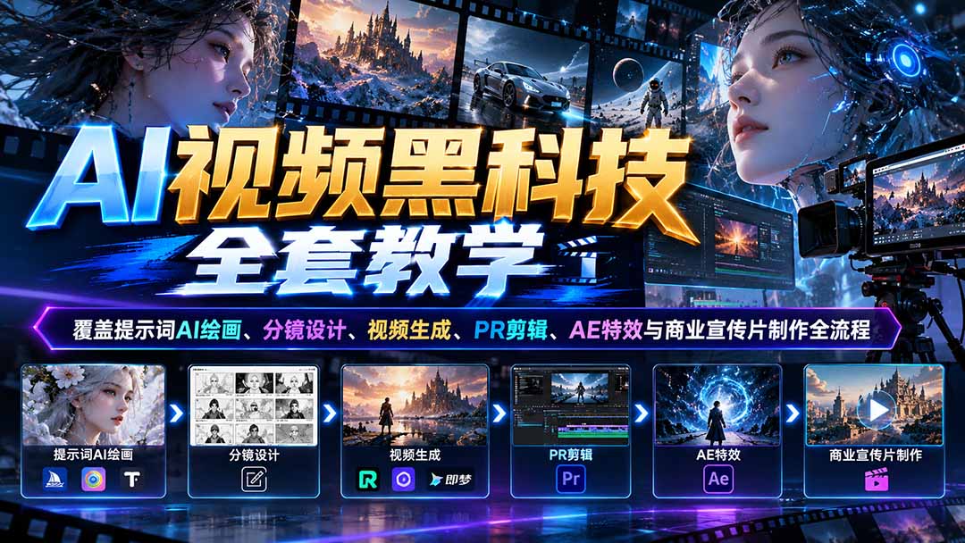 （21095期）AI视频黑科技全套教学：覆盖提示词AI绘画、分镜设计、视频生成、PR剪辑、AE特效与商业宣传片制作全流程瀚萌资源网-网赚网-网赚项目网-虚拟资源网-国学资源网-易学资源网-本站有全网最新网赚项目-易学课程资源-中医课程资源的在线下载网站！瀚萌资源网