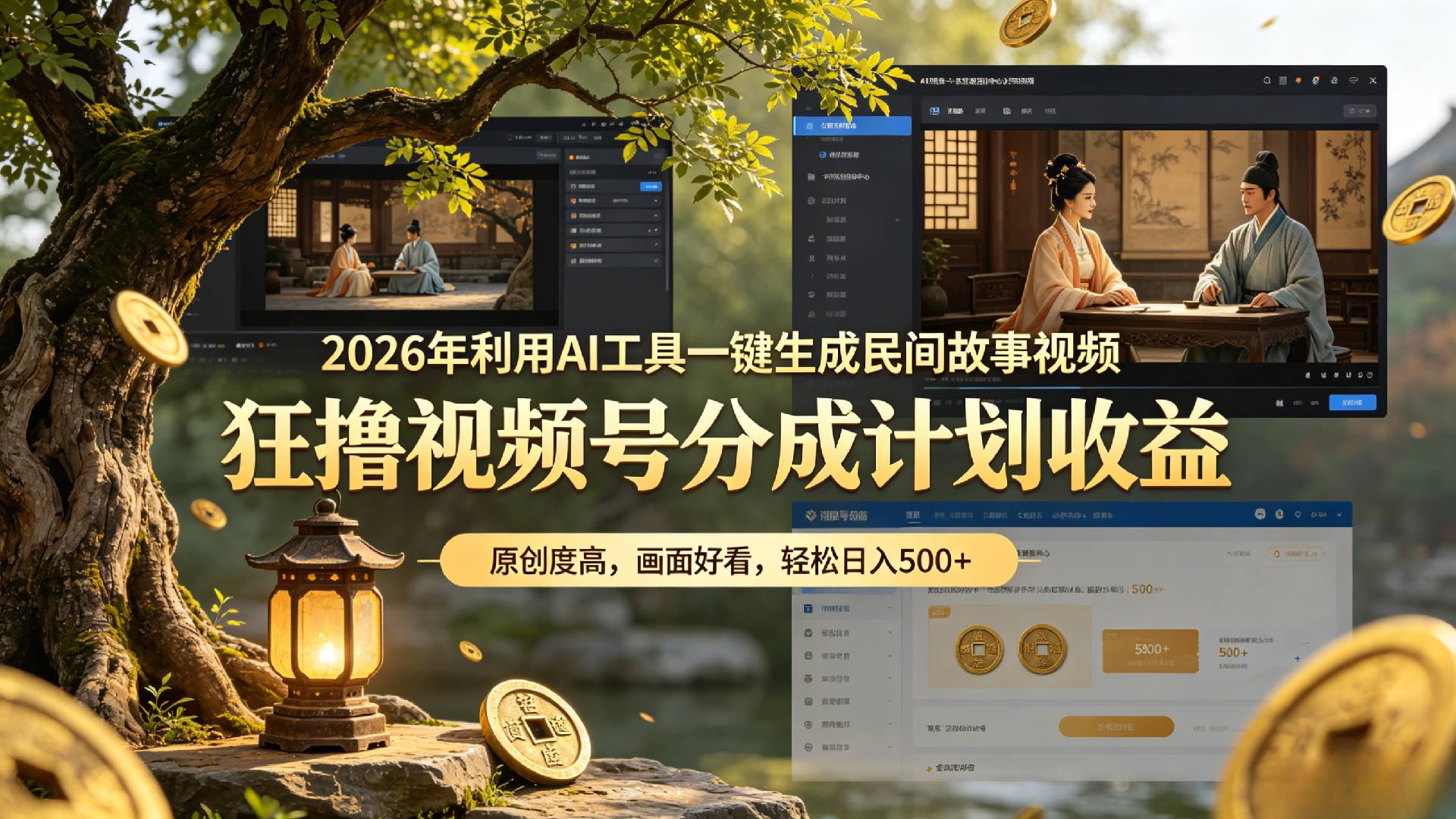 2026年利用AI工具一键生成民间故事视频，狂撸视频号分成计划收益，原创度高，画面好看，轻松日入500+瀚萌资源网-网赚网-网赚项目网-虚拟资源网-国学资源网-易学资源网-本站有全网最新网赚项目-易学课程资源-中医课程资源的在线下载网站！瀚萌资源网