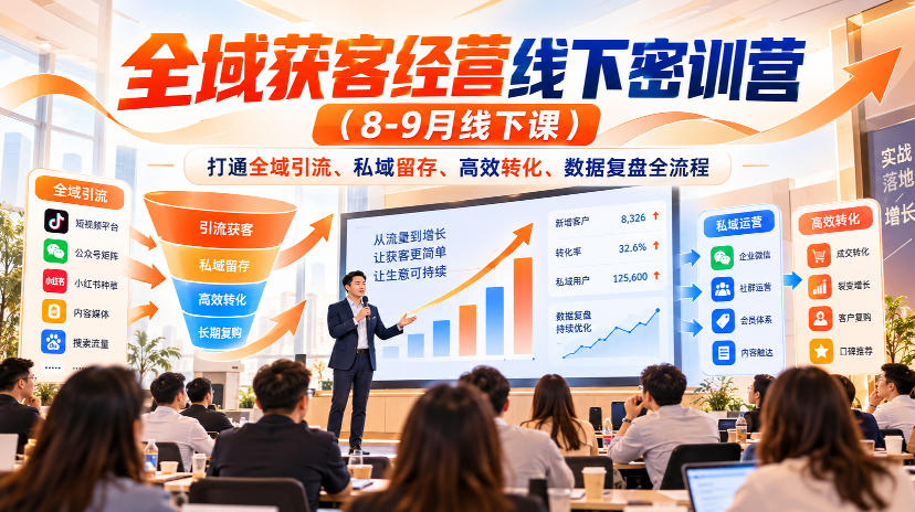 全域获客经营线下密训营（8-9月线下课），打通全域引流、私域留存、高效转化、数据复盘全流程瀚萌资源网-网赚网-网赚项目网-虚拟资源网-国学资源网-易学资源网-本站有全网最新网赚项目-易学课程资源-中医课程资源的在线下载网站！瀚萌资源网