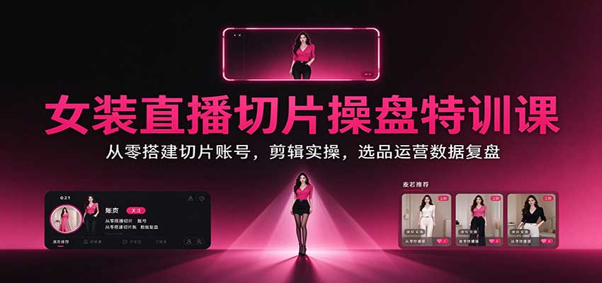 女装直播切片操盘特训课：从零搭建切片账号，剪辑实操，选品运营数据复盘瀚萌资源网-网赚网-网赚项目网-虚拟资源网-国学资源网-易学资源网-本站有全网最新网赚项目-易学课程资源-中医课程资源的在线下载网站！瀚萌资源网