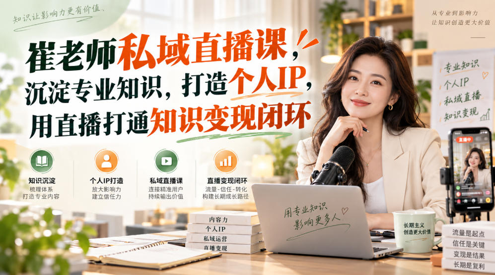 崔老师私域直播课，沉淀专业知识，打造个人IP，用直播打通知识变现闭环瀚萌资源网-网赚网-网赚项目网-虚拟资源网-国学资源网-易学资源网-本站有全网最新网赚项目-易学课程资源-中医课程资源的在线下载网站！瀚萌资源网