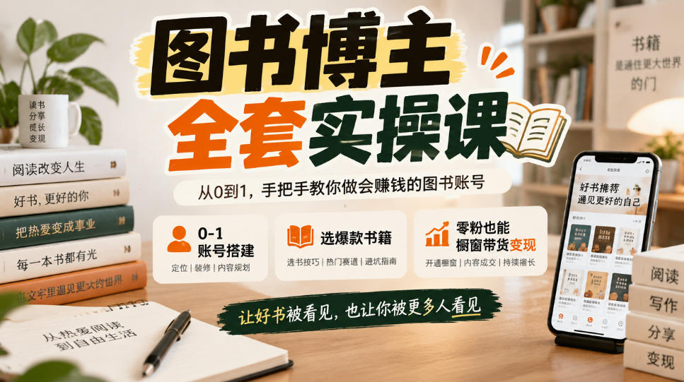 图书博主全套实操课，0‑1账号搭建，选爆款书籍，零粉也能橱窗带货变现瀚萌资源网-网赚网-网赚项目网-虚拟资源网-国学资源网-易学资源网-本站有全网最新网赚项目-易学课程资源-中医课程资源的在线下载网站！瀚萌资源网
