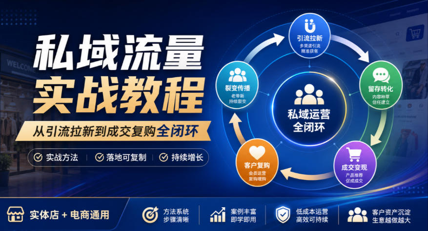 私域流量实战教程，从引流拉新到成交复购全闭环，实体店电商通用瀚萌资源网-网赚网-网赚项目网-虚拟资源网-国学资源网-易学资源网-本站有全网最新网赚项目-易学课程资源-中医课程资源的在线下载网站！瀚萌资源网