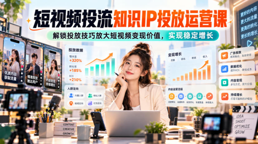 短视频投流知识IP投放运营课，解锁投放技巧放大短视频变现价值，实现稳定增长瀚萌资源网-网赚网-网赚项目网-虚拟资源网-国学资源网-易学资源网-本站有全网最新网赚项目-易学课程资源-中医课程资源的在线下载网站！瀚萌资源网