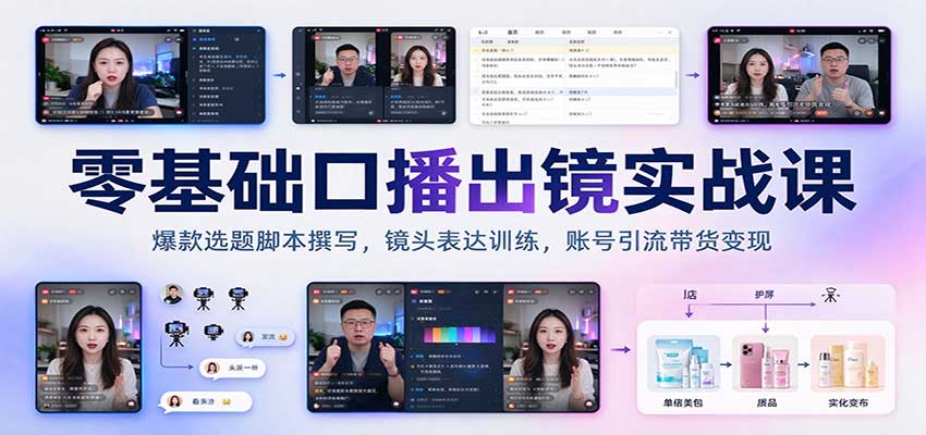 零基础口播出镜实战课：爆款选题脚本撰写，镜头表达训练，账号引流带货变现瀚萌资源网-网赚网-网赚项目网-虚拟资源网-国学资源网-易学资源网-本站有全网最新网赚项目-易学课程资源-中医课程资源的在线下载网站！瀚萌资源网