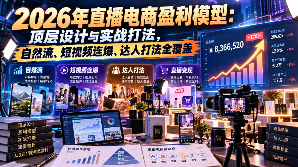 2026年直播电商盈利模型：顶层设计与实战打法，自然流、短视频连爆、达人打法全覆盖瀚萌资源网-网赚网-网赚项目网-虚拟资源网-国学资源网-易学资源网-本站有全网最新网赚项目-易学课程资源-中医课程资源的在线下载网站！瀚萌资源网