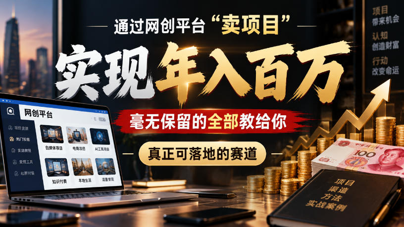 通过网创平台“卖项目”实现年入100w，毫无保留的全部教给你，真正可落地的赛道【揭秘】瀚萌资源网-网赚网-网赚项目网-虚拟资源网-国学资源网-易学资源网-本站有全网最新网赚项目-易学课程资源-中医课程资源的在线下载网站！瀚萌资源网