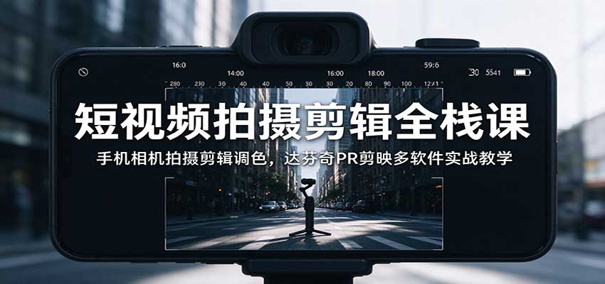 短视频拍摄剪辑全栈课：手机相机拍摄剪辑调色，达芬奇PR剪映多软件实战教学瀚萌资源网-网赚网-网赚项目网-虚拟资源网-国学资源网-易学资源网-本站有全网最新网赚项目-易学课程资源-中医课程资源的在线下载网站！瀚萌资源网