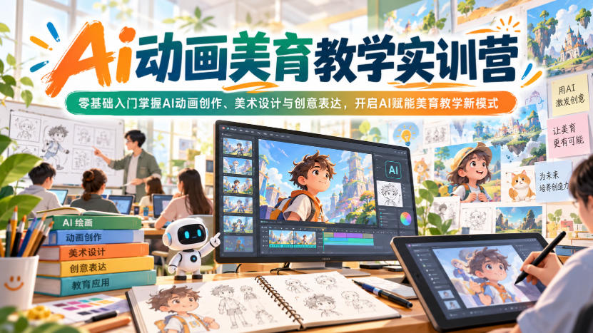 Ai动画美育教学实训营，零基础入门掌握AI动画创作、美术设计与创意表达，开启AI赋能美育教学新模式瀚萌资源网-网赚网-网赚项目网-虚拟资源网-国学资源网-易学资源网-本站有全网最新网赚项目-易学课程资源-中医课程资源的在线下载网站！瀚萌资源网