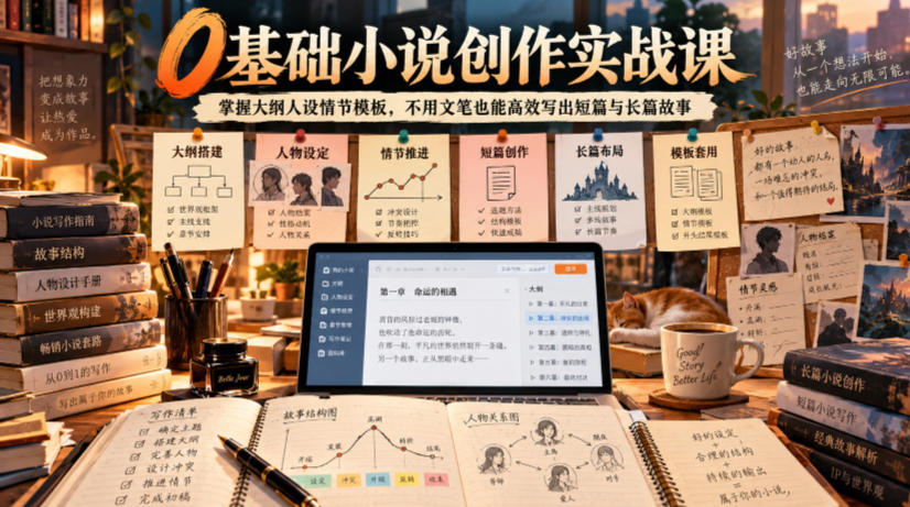 0基础小说创作实战课｜掌握大纲人设情节模板，不用文笔也能高效写出短篇与长篇故事瀚萌资源网-网赚网-网赚项目网-虚拟资源网-国学资源网-易学资源网-本站有全网最新网赚项目-易学课程资源-中医课程资源的在线下载网站！瀚萌资源网