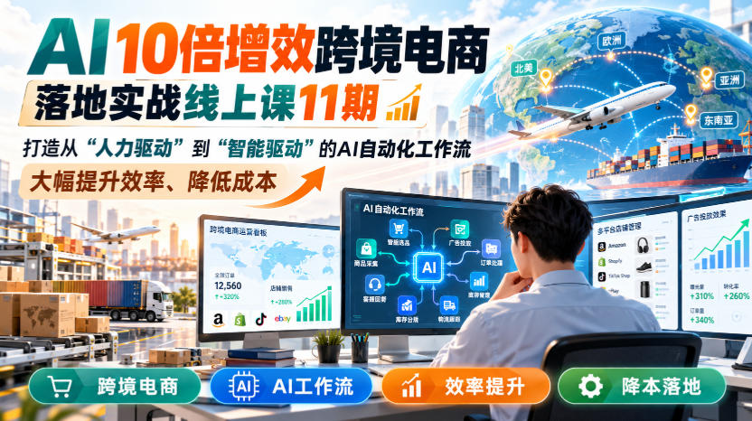AI 10倍增效跨境电商落地实战线上课11期，打造从人力驱动到智能驱动的AI自动化工作流，大幅提升效率、降低成本瀚萌资源网-网赚网-网赚项目网-虚拟资源网-国学资源网-易学资源网-本站有全网最新网赚项目-易学课程资源-中医课程资源的在线下载网站！瀚萌资源网